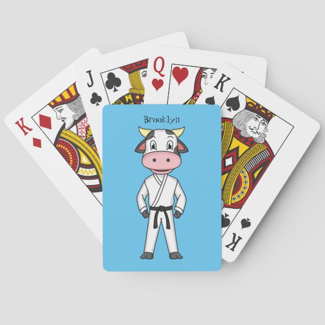 Cute cow in kung fu suit cartoon playing cards (Back)