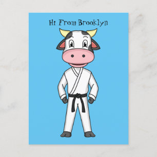 Cute cow in kung fu suit cartoon  postcard