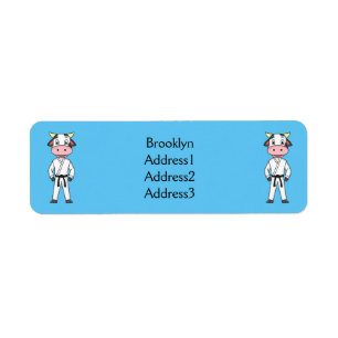 Cute cow in kung fu suit cartoon return address label