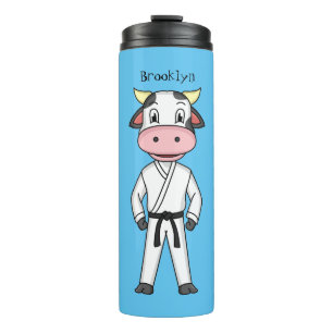 Cute cow in kung fu suit cartoon thermal tumbler