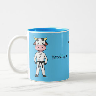 Cute cow in kung fu suit cartoon Two-Tone coffee mug