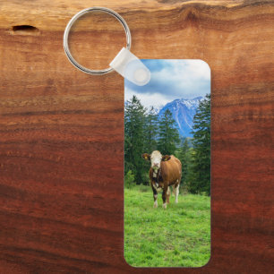 Cute cow in the pasture, photography  key ring