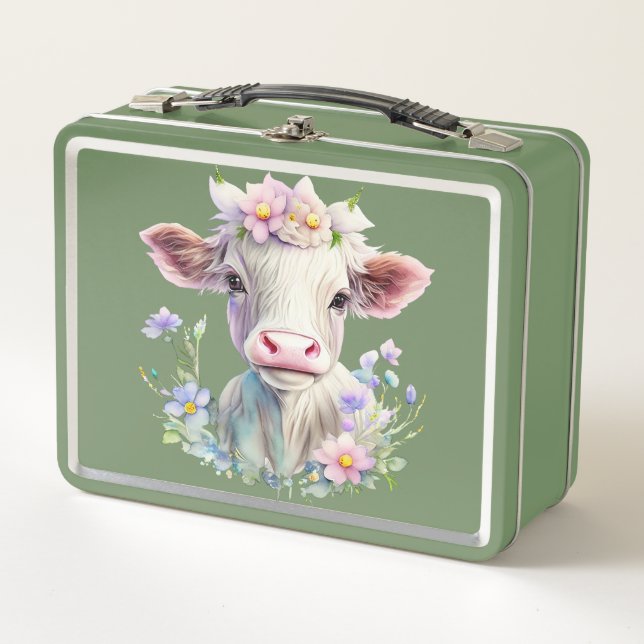 Cute Cow in The Sunny Day  Metal Lunch Box (Front)