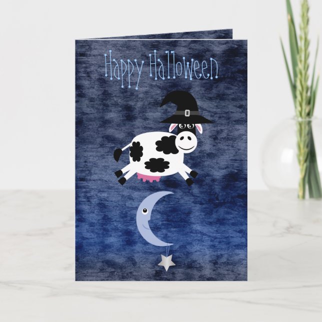 Cute Cow Jumped Over the Moon Halloween Card (Front)
