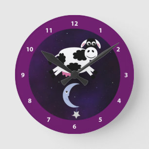 Cute Cow Jumped over the Moon Round Clock