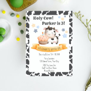 Cute Cow Kids Birthday Party Invitation