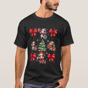Cute Cow Lover Animals Coquette Red Bows Christmas T-Shirt