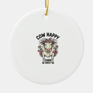 Cute Cow Lover Vintage Floral Farm Animal Art (3) Ceramic Ornament