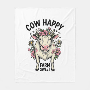 Cute Cow Lover Vintage Floral Farm Animal Art (3) Fleece Blanket