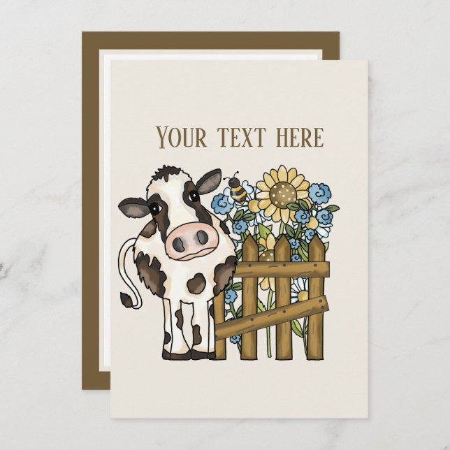 Cute cow lovers add message  card (Front/Back)
