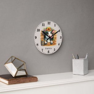 Cute cow lovers add name round clock