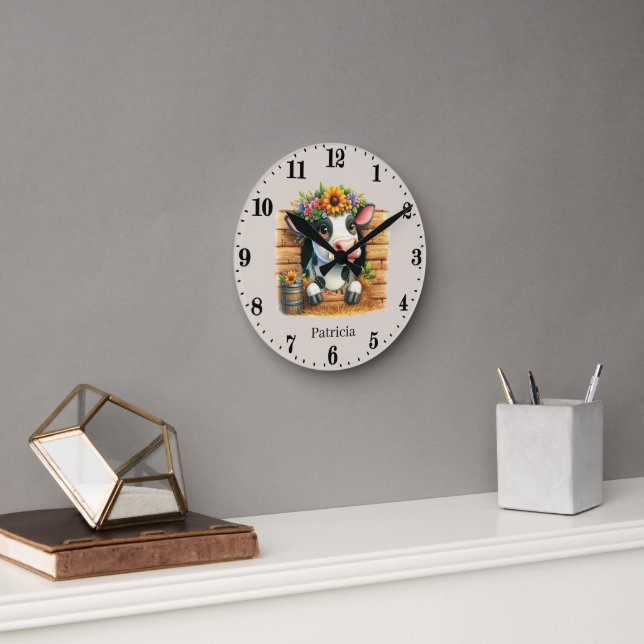 Cute cow lovers add name  round clock (Office)