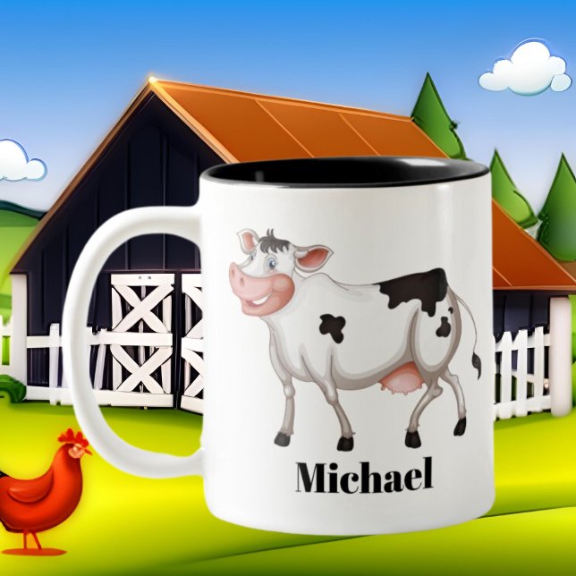 Cute cow lovers add name Two-Tone coffee mug (Creator Uploaded)