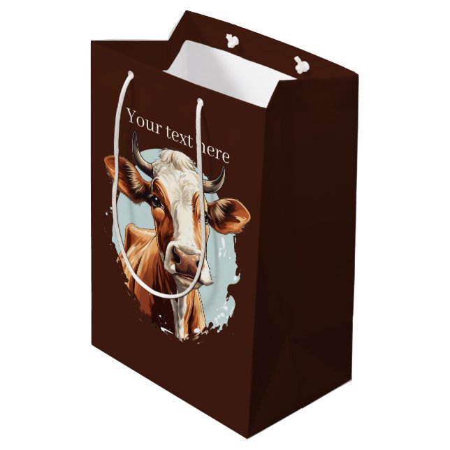 Cute cow lovers customisable  medium gift bag (Back Angled)