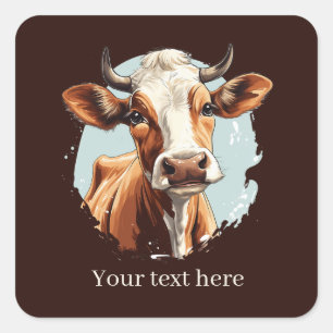 Cute cow lovers customisable square sticker