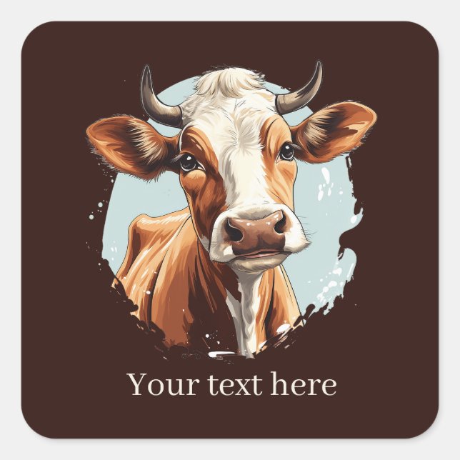 Cute cow lovers customisable square sticker (Front)