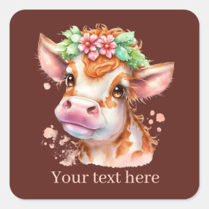Cute cow lovers customizable square sticker