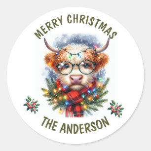 Cute Cow Merry christmas Classic Round Sticker