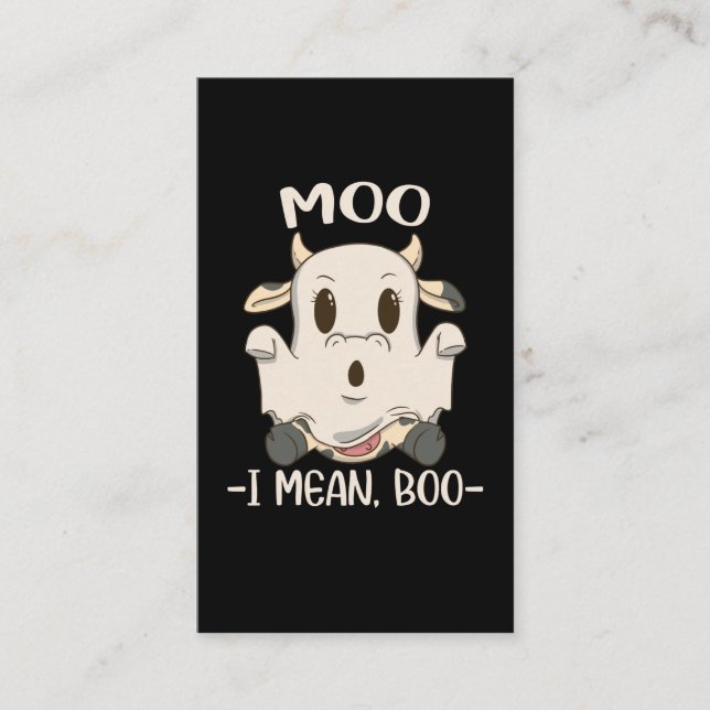 Cute Cow Moo Halloween Ghost Boo Business Card (Front)