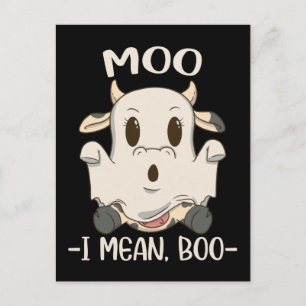Cute Cow Moo Halloween Ghost Boo Postcard