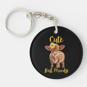 Cute Cow-Moody Cow Lovers Farm Cowgirl Baby Sunflo Key Ring