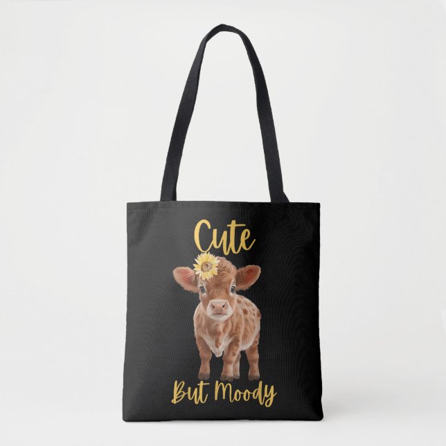 Cute Cow-Moody Cow Lovers Farm Cowgirl Baby Sunflo Tote Bag (Front)