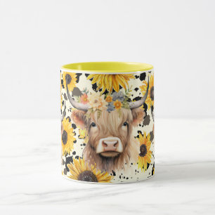 Cute Cow Mug Farm Animal Design yellow flower 