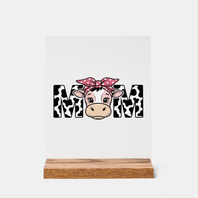Cute Cow Mum Bow Graphic Design_1 Acrylic Sign (Front)