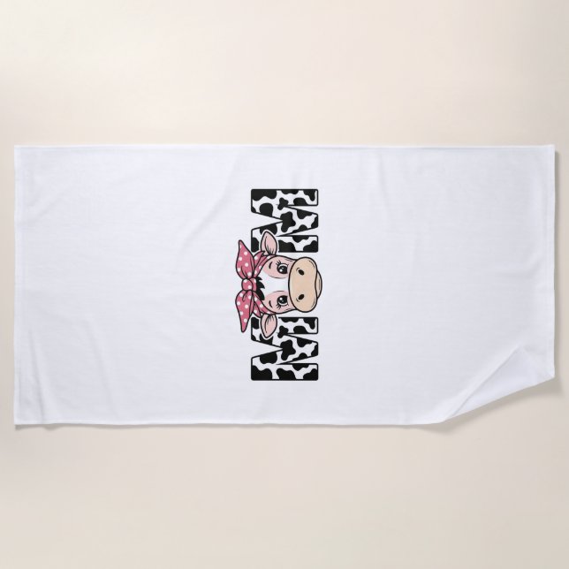 Cute Cow Mum Bow Graphic Design_1 Beach Towel (Front)