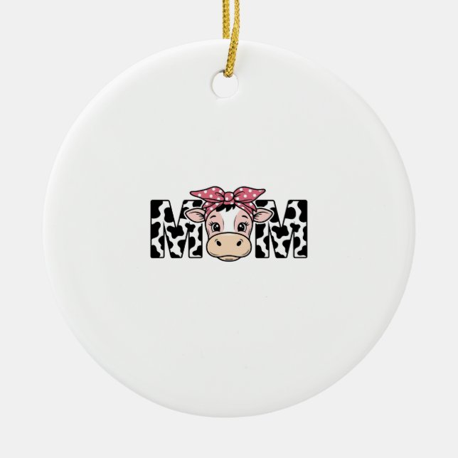 Cute Cow Mum Bow Graphic Design_1 Ceramic Ornament (Front)