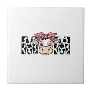 Cute Cow Mum Bow Graphic Design_1 Ceramic Tile