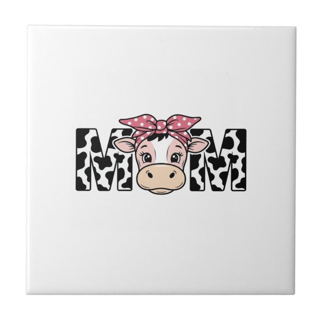 Cute Cow Mum Bow Graphic Design_1 Ceramic Tile (Front)