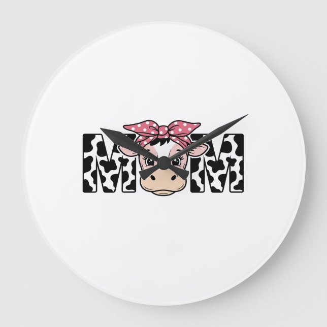 Cute Cow Mum Bow Graphic Design_1 Large Clock (Front)