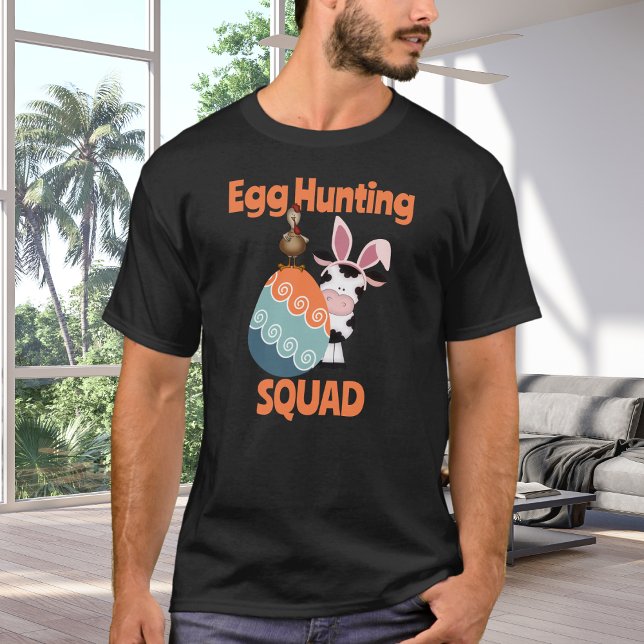 Cute Cow n Rooster Egg Hunting Squad Farm Easter T-Shirt (Creator Uploaded)