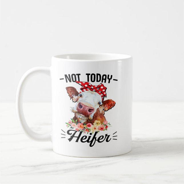 Cute Cow Not Today Heifer Floral Gift for Farmer W Coffee Mug (Left)