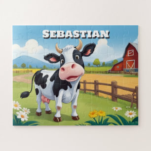 Cute Cow on Farm Perosnalized Kids Jigsaw Puzzle
