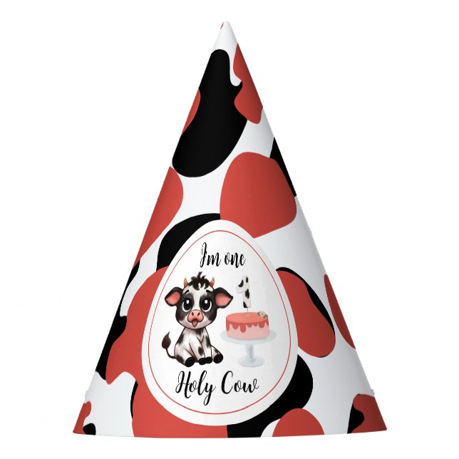 cute Cow one First Birthday Party Hat (Front)