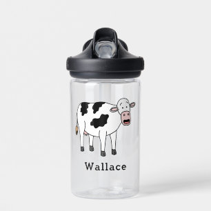 Cute Cow Personalised Custom Name Back To School Water Bottle