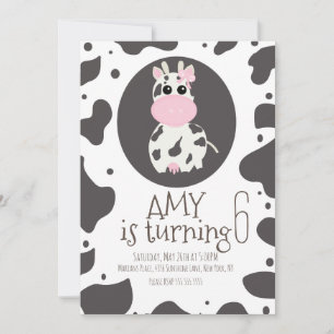 Cute Cow Pink Bow Birthday Party Invitation