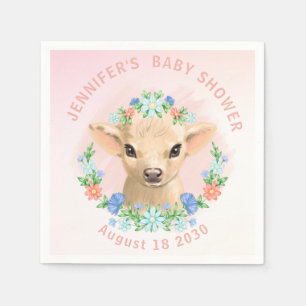 Cute Cow Pink Floral Baby Shower Napkin