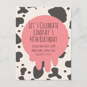 Cute Cow Print Adult Party 40th Birthday Postcard