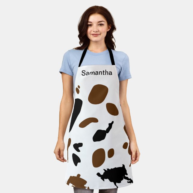 Cute Cow Print black Custom Apron (Worn)