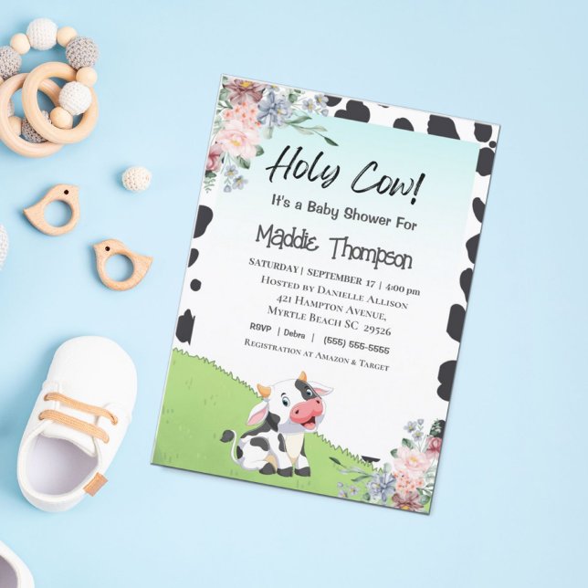 Cute Cow Print Floral Farm Baby Shower     Invitation (Creator Uploaded)