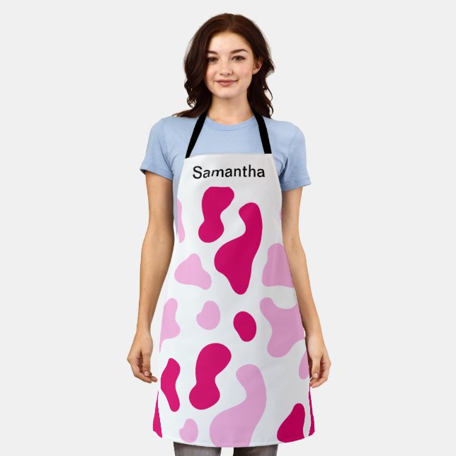 Cute Cow Print Girly Pink Custom Apron (Worn)