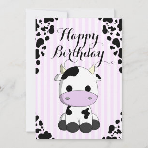 Cute Cow Purple Stripes Prints Kids Birthday Card