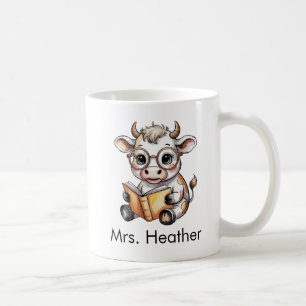 Cute Cow Reading a Book Custom Coffee Mug