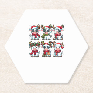 Cute Cow Santa Christmas Lights Funny Xmas Animal Paper Coaster