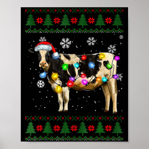 Cute Cow Santa Christmas Lights Ugly Xmas Sweater Poster