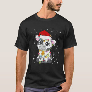 Cute Cow Santa Hat Xmas Light Matching Pajama Chri T-Shirt