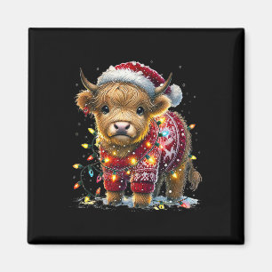 Cute Cow Santa Sweater Christmas Tree Lights Winte Magnet